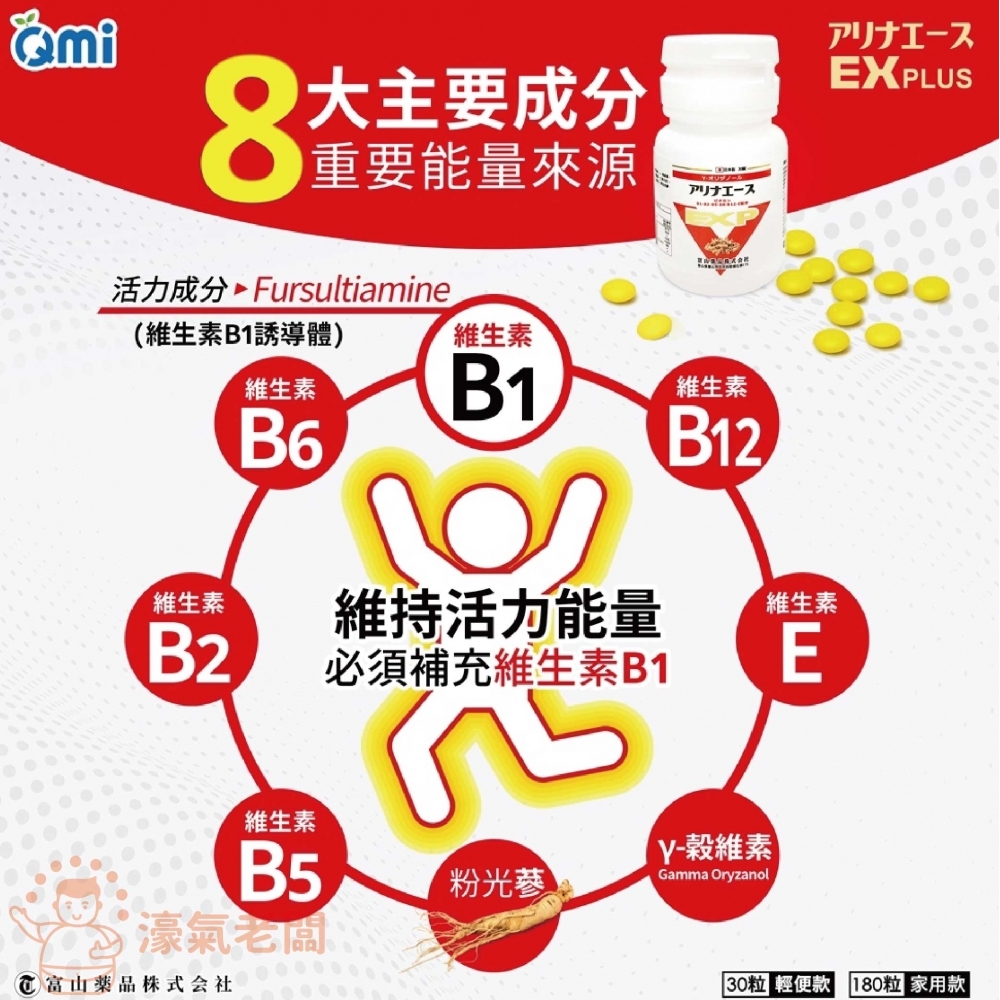 日本富山 安利命EX金強效錠180顆 保健食品 保健品 維生素B 綜合維他命 維他命