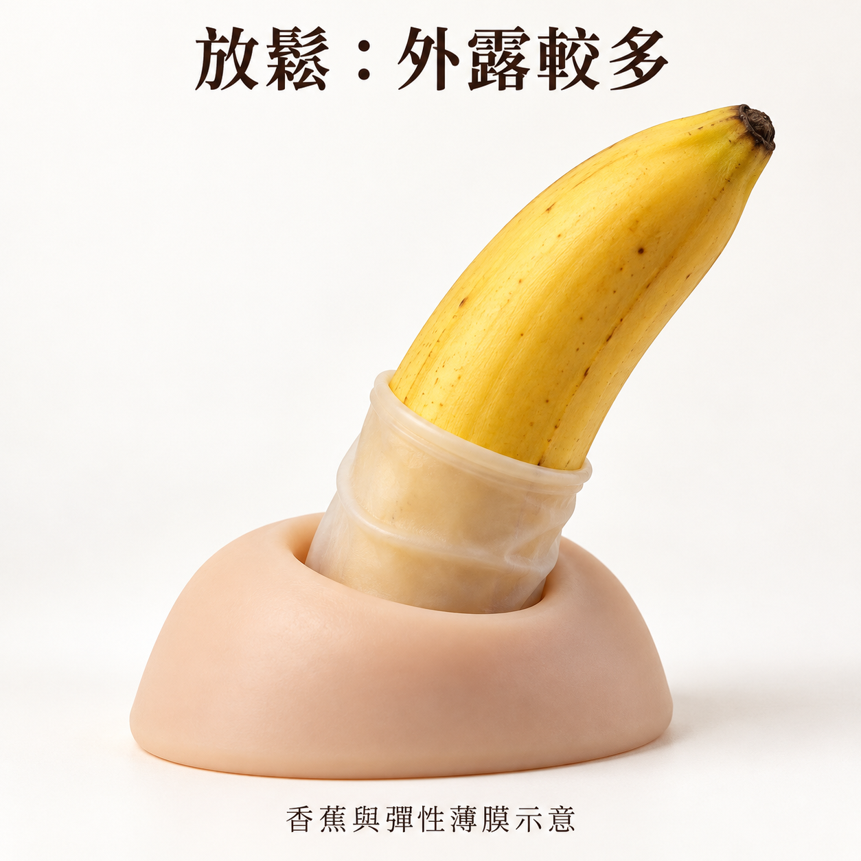 以香蕉與彈性薄膜呈現肉膜肌與陰莖回縮關係的示意圖一