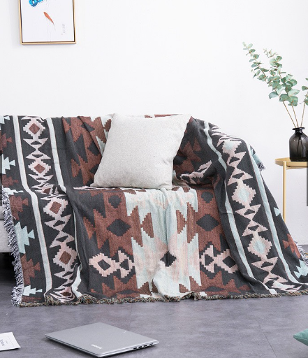 民族風編織毯 180*180cm 露營地墊 可水洗毯 雙層編織毯 沙發毯 歐風地毯 露營用品 露營美學