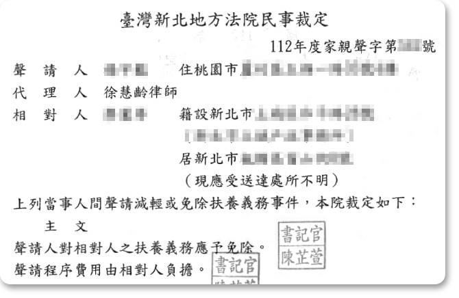 減輕或免除扶養義務事件,經法院裁定准予免除!