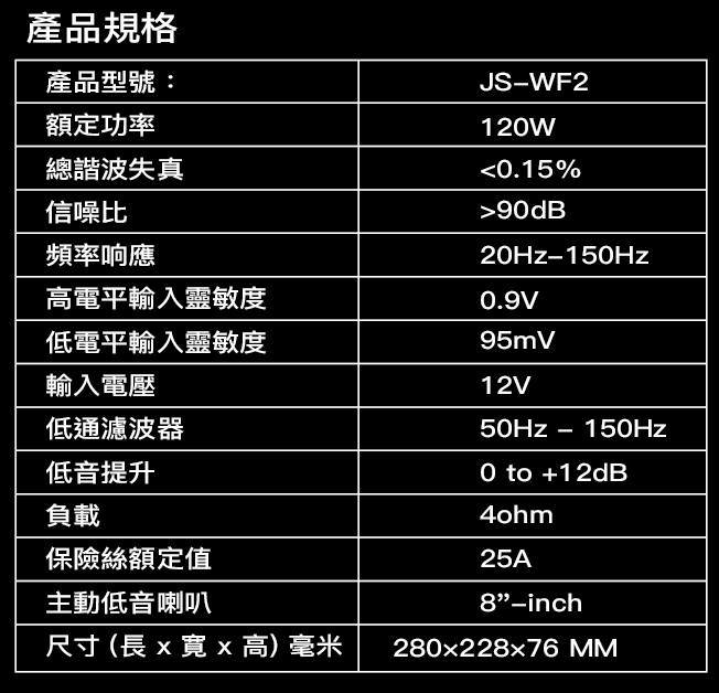 JHY WF-2 主動式重低音