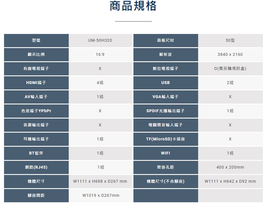 【HERAN 禾聯】50吋 4K GoogleTV 智慧液晶顯示器 UM-50H320 (無視訊盒)