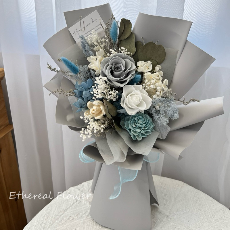 Ethereal flower灰藍色永生花束