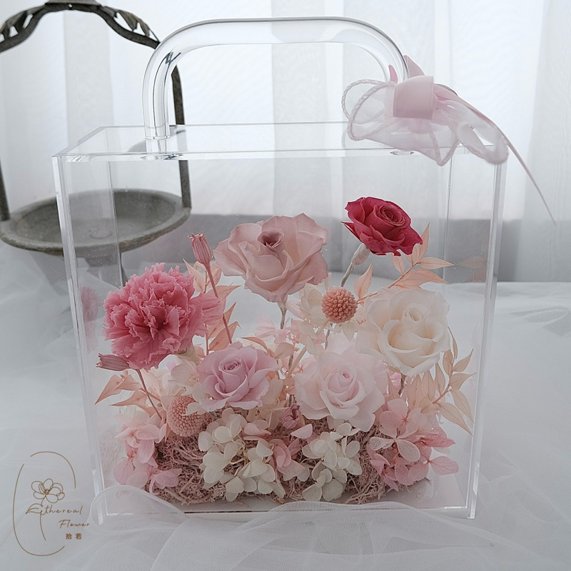 Ethereal Flower 手提盒永生花禮 喬遷花禮 生日禮物 開幕花禮 透明盒花禮 永生花盒 永生花禮