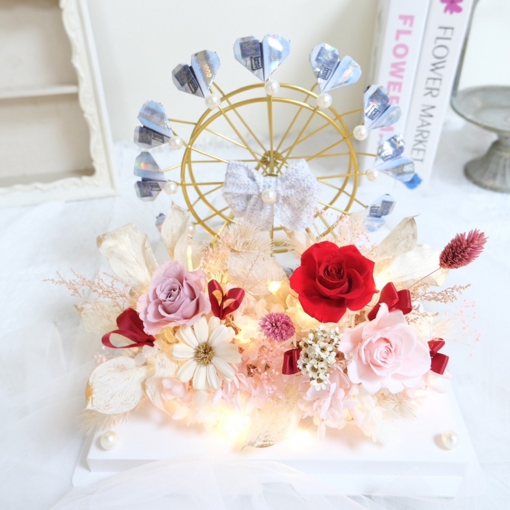 Ethereal flower鈔票摩天輪 大紅永生花鈔票摩天輪