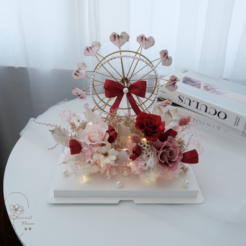 Ethereal flower鈔票摩天輪 深粉紅永生花鈔票摩天輪