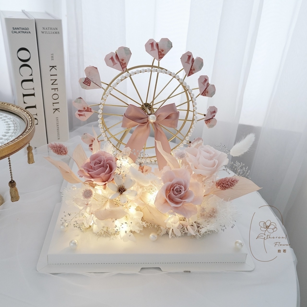 Ethereal flower鈔票摩天輪 深淺粉永生花鈔票摩天輪