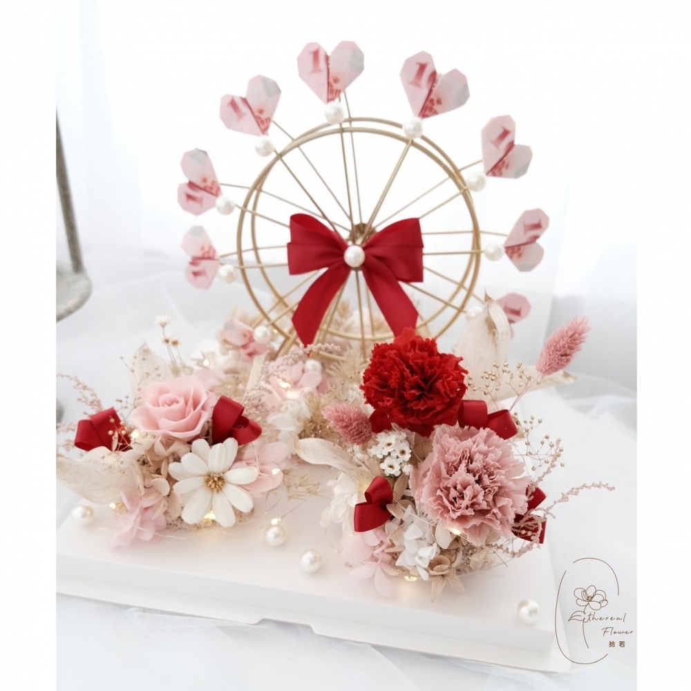 Ethereal flower鈔票摩天輪 紅粉康乃馨永生花鈔票摩天輪