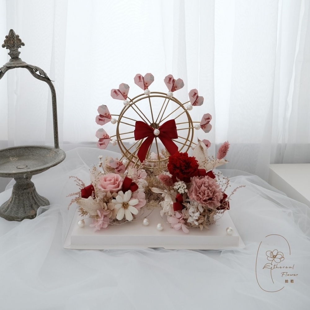 Ethereal flower鈔票摩天輪 紅粉康乃馨永生花鈔票摩天輪