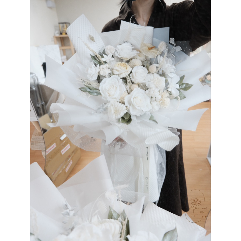 Ethereal Flowers 純白永恆 特大型 永生花束 求婚花束 告白花束 婚禮花束