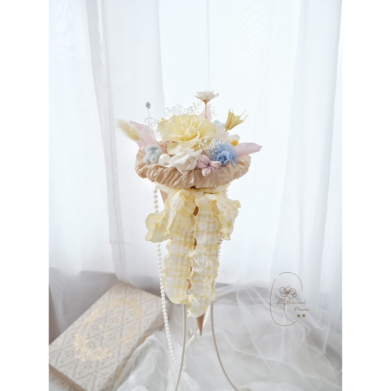 Ethereal Flower｜奶油雲朵 Creamy Whimsy手提永生花束｜甜筒冰淇淋花禮