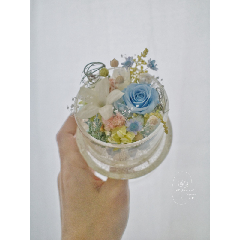 藍靜時光｜永生花玻璃圓頂座