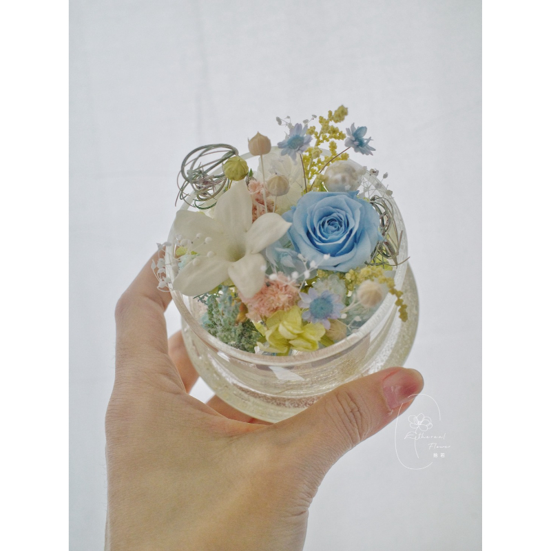 藍靜時光｜永生花玻璃圓頂座