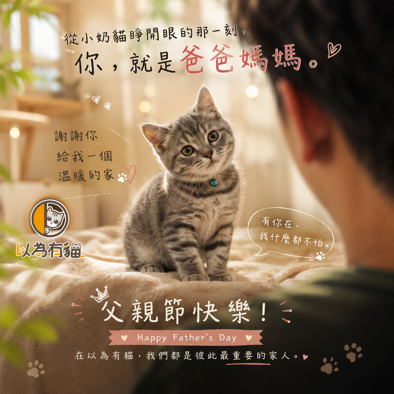 父親節快樂|從小奶貓睜開眼的那一刻起,你就是牠的爸爸