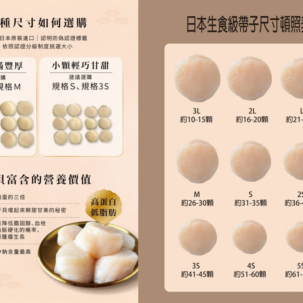 生食級日本干貝L /1kg/高雄海鮮網購推薦