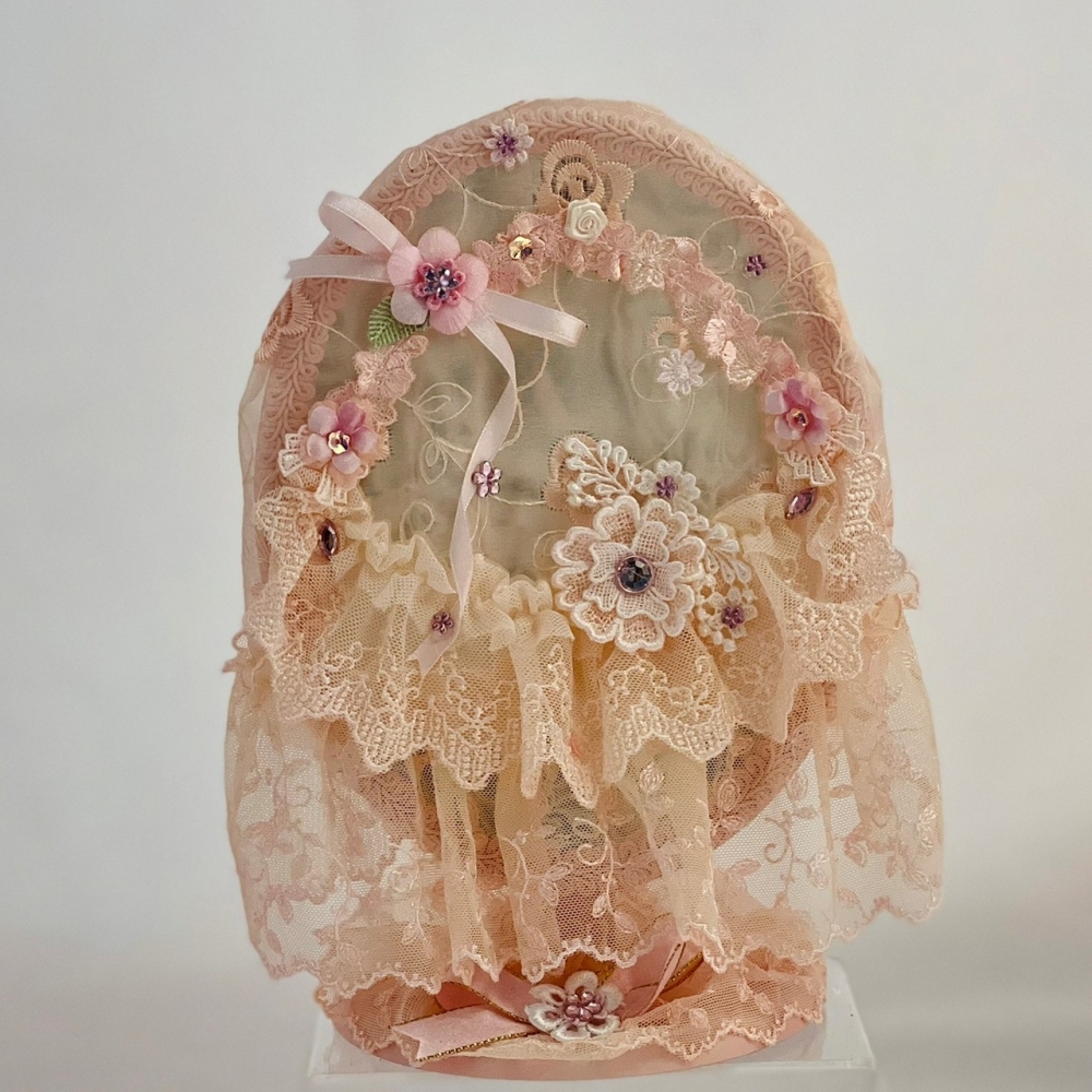 【蕾絲鏡】粉橘花邊橢圓鏡