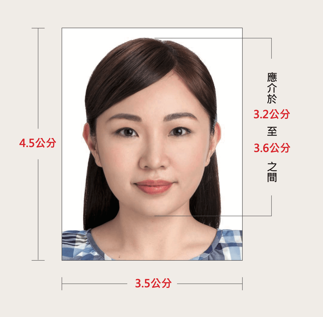 台灣護照證件照符合規定的正面拍攝示範