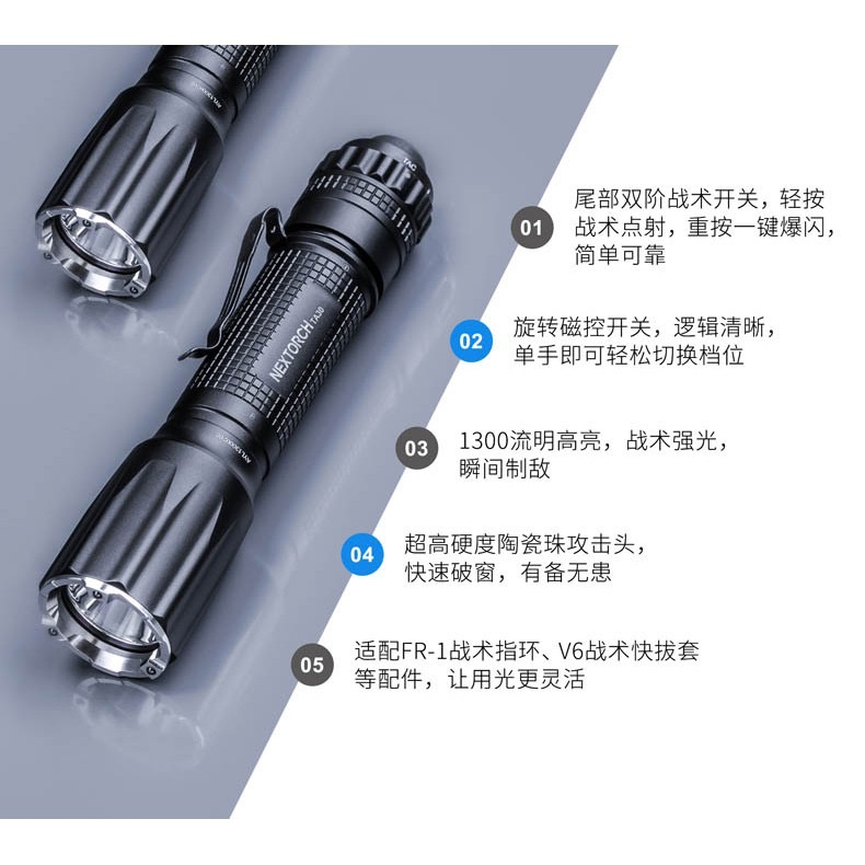 《K.T.T.》 NEXTORCH 高亮戰術手電筒 / 1300LM / 五檔切換 / TA30 V2.0 / V6快拔