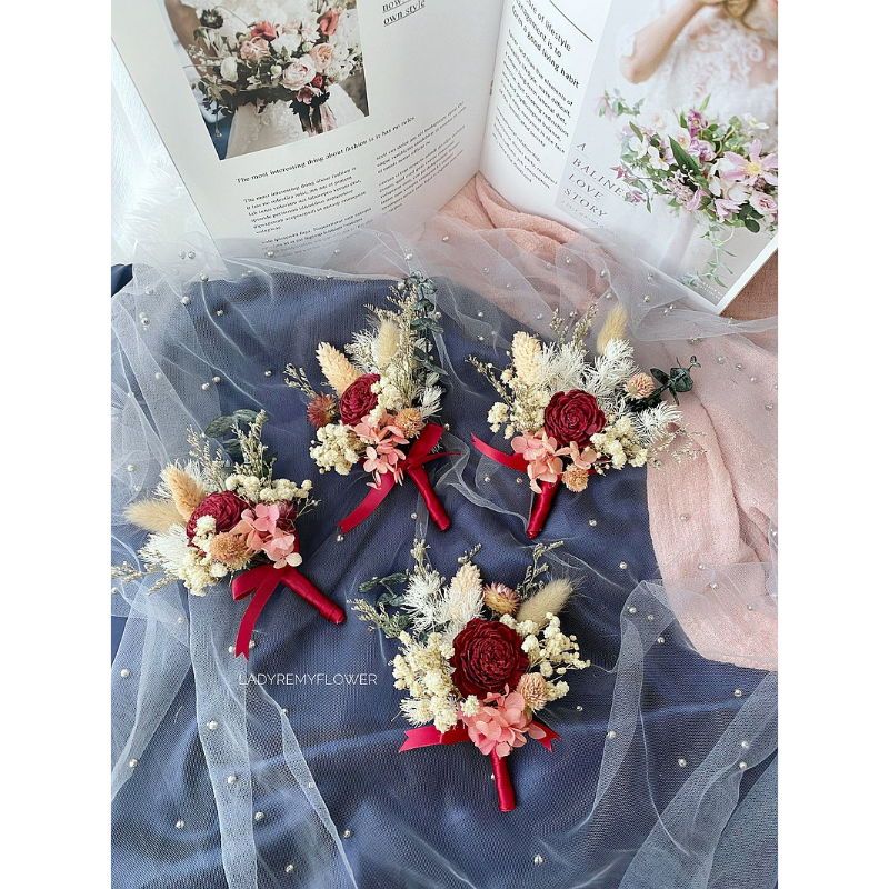 婚禮結婚胸花 主婚人伴娘伴郎招待 婚攝道具 乾燥花永生花 客製