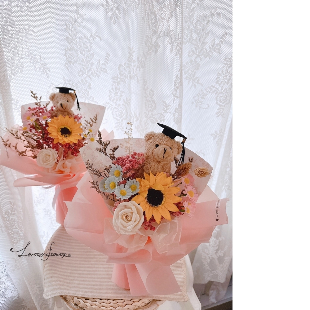 畢業熊向日葵花束-粉色款