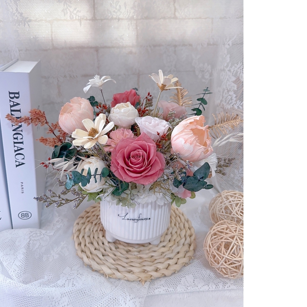 田園風永生玫瑰乾燥桌花