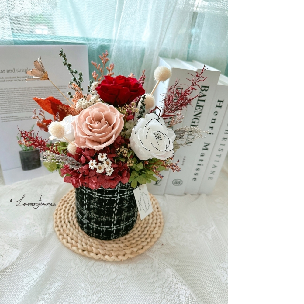 小香布花器永生玫瑰乾燥桌花