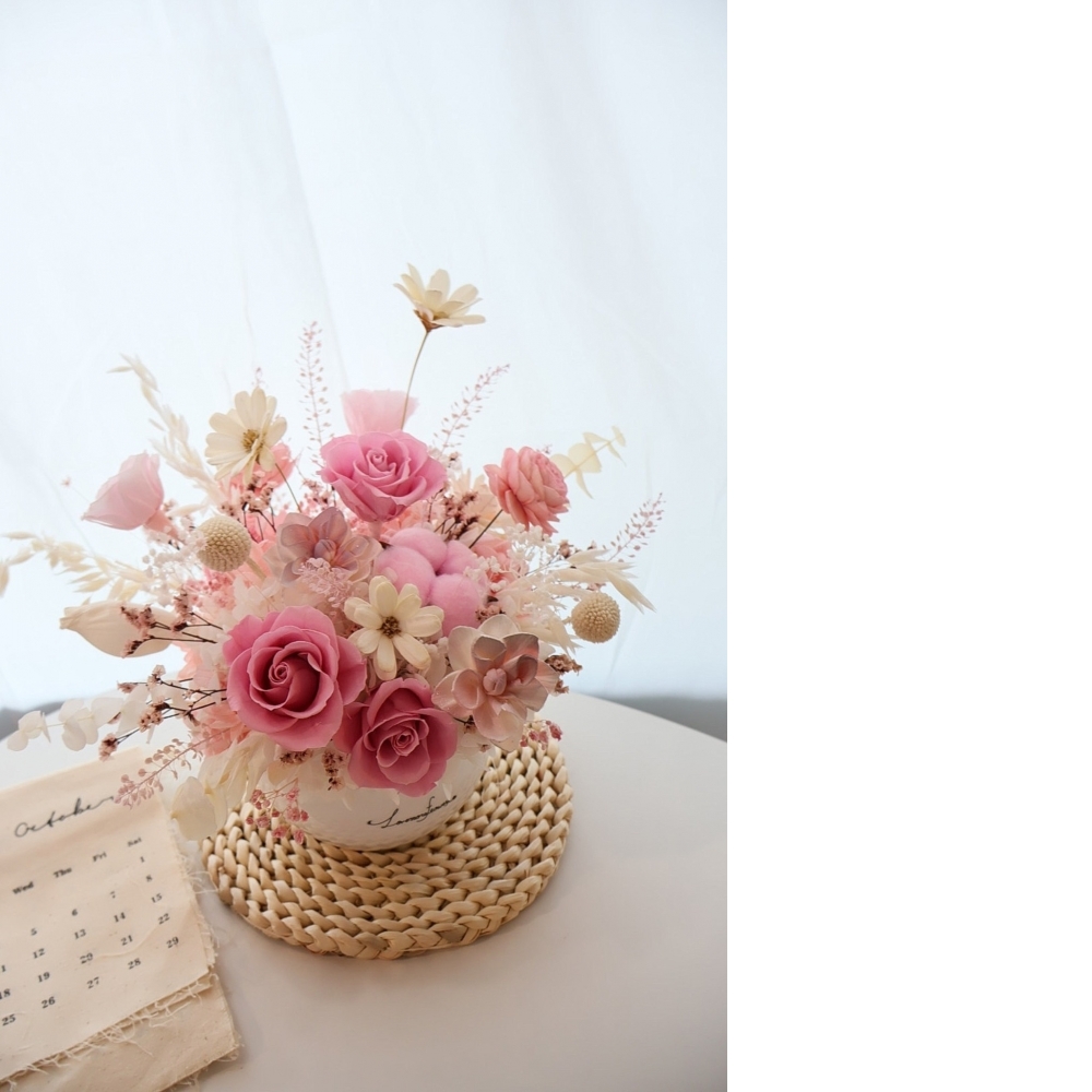 公仔色系永生玫瑰乾燥桌花