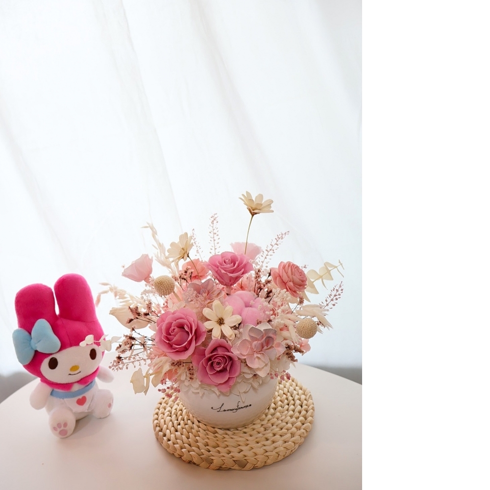 公仔色系永生玫瑰乾燥桌花