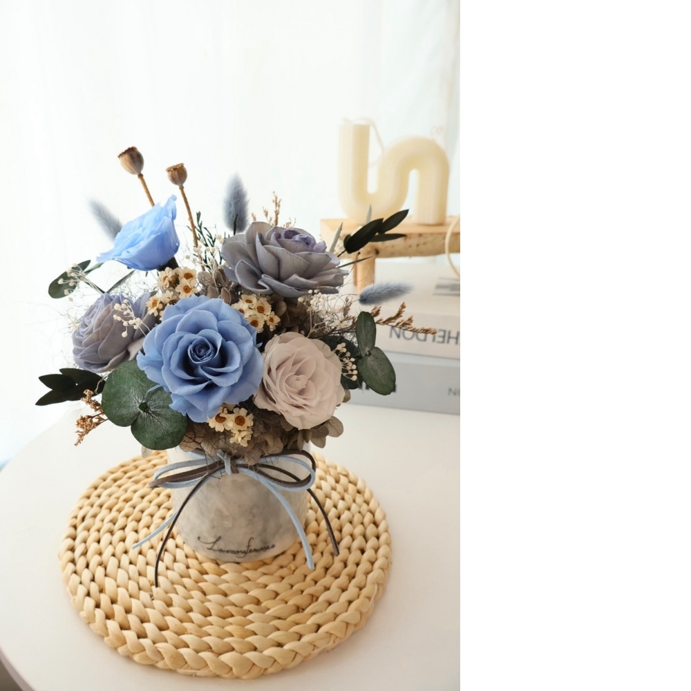 灰藍永生玫瑰乾燥桌花