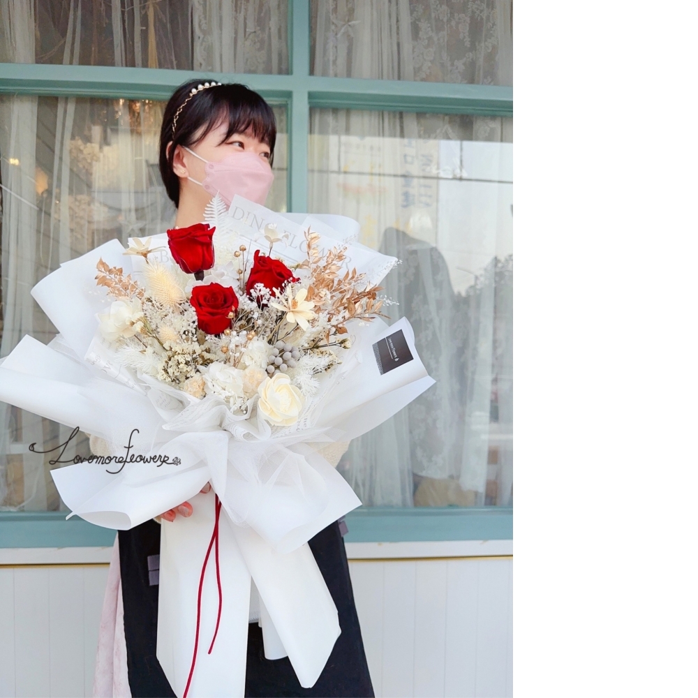 我愛你3朵永生紅玫瑰花束