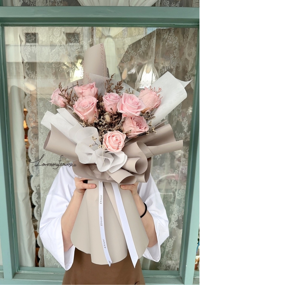 長久愛相守9朵永生粉玫瑰花束