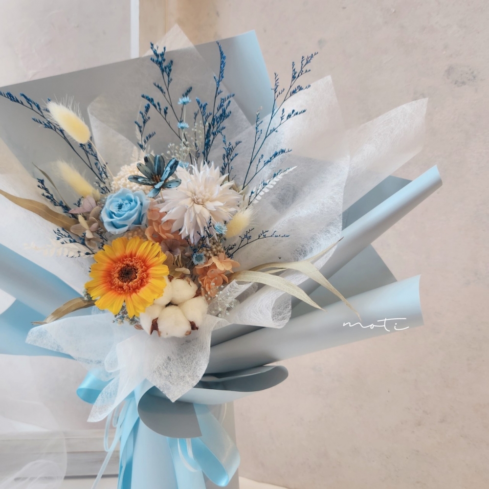 永生向日葵畢業花束(黃藍款) | 台北畢業花束