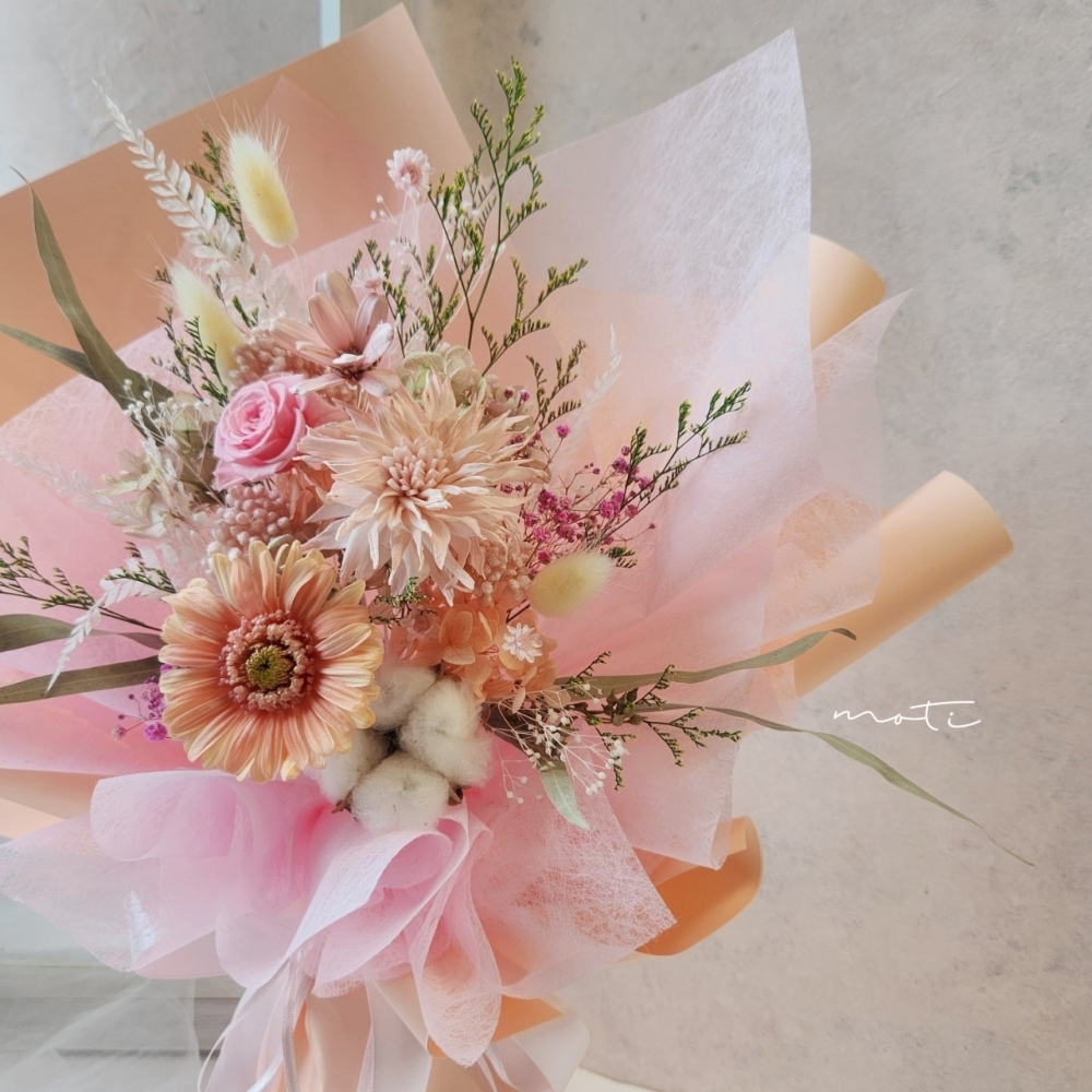 永生向日葵畢業花束(粉橘款) | 台北畢業花束