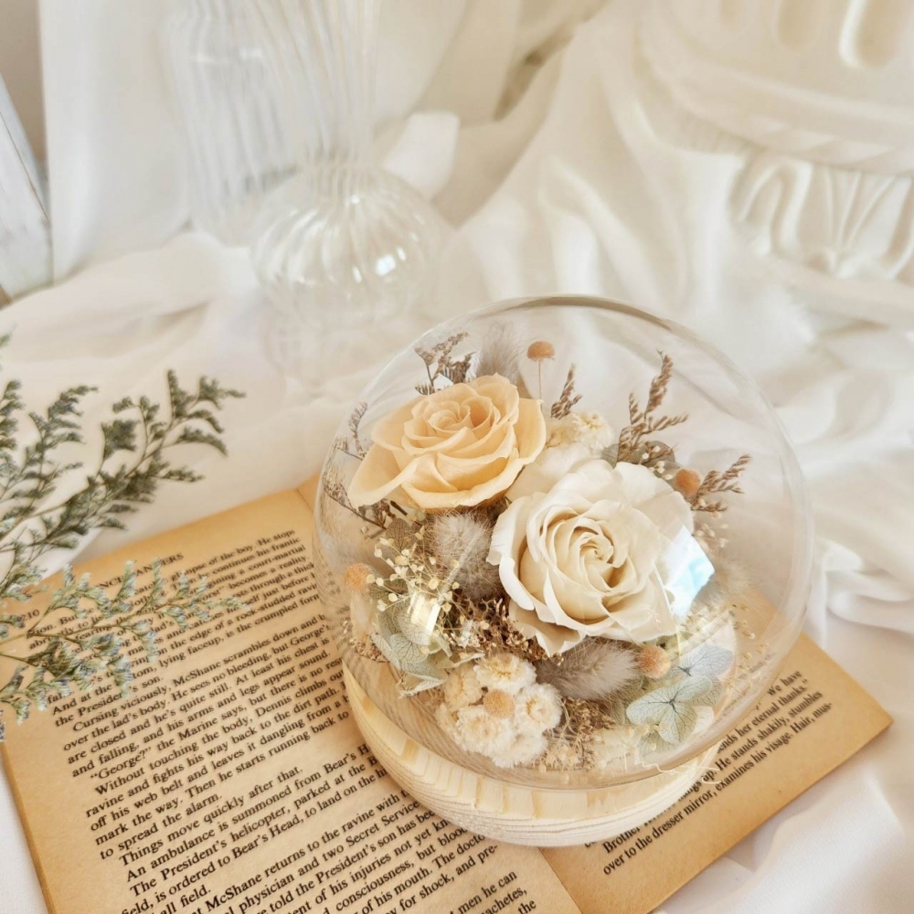 兩朵水晶球玻璃花鐘(香檳奶白款) | 台北玻璃花鐘