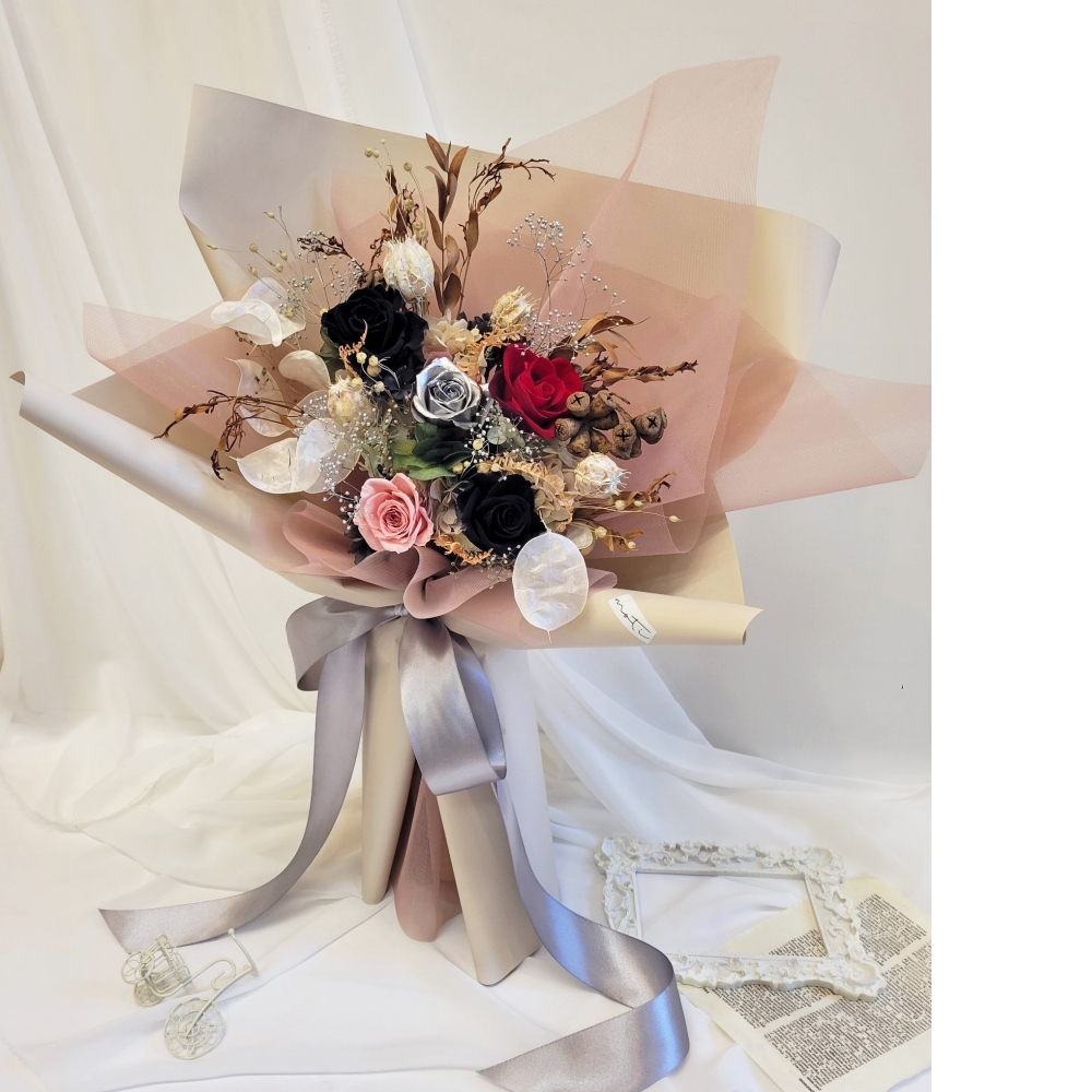 典雅奶茶粉玫瑰花束 | 台北花束訂製