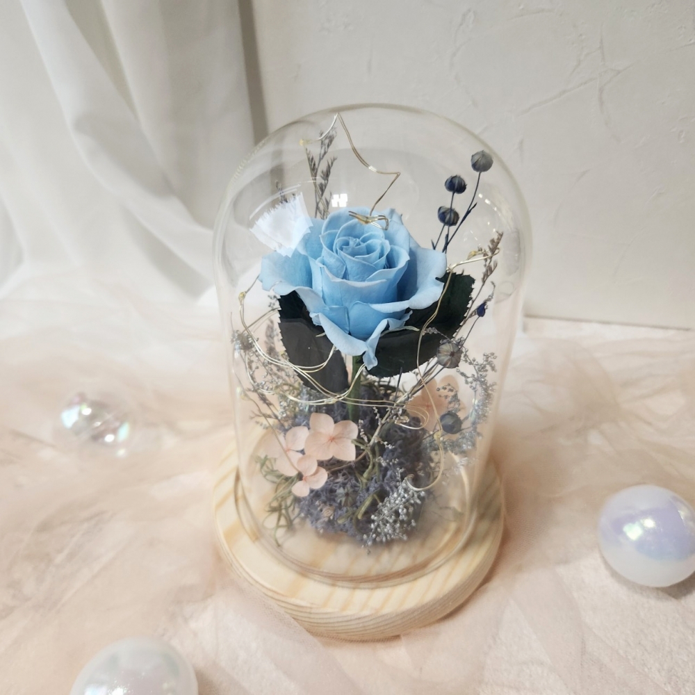 你是我的唯一 長型玻璃花鐘(淺藍夜燈款)