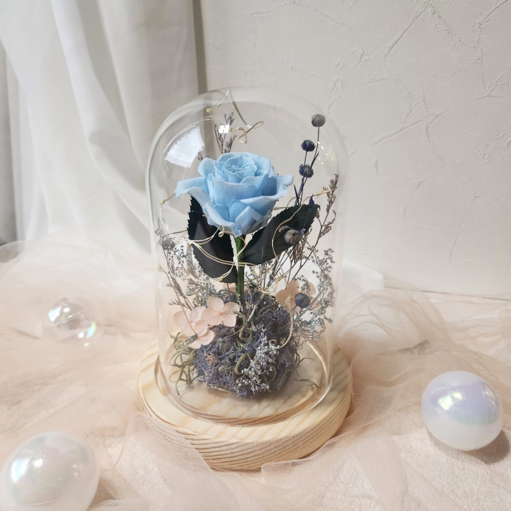 你是我的唯一 長型玻璃花鐘(淺藍夜燈款)