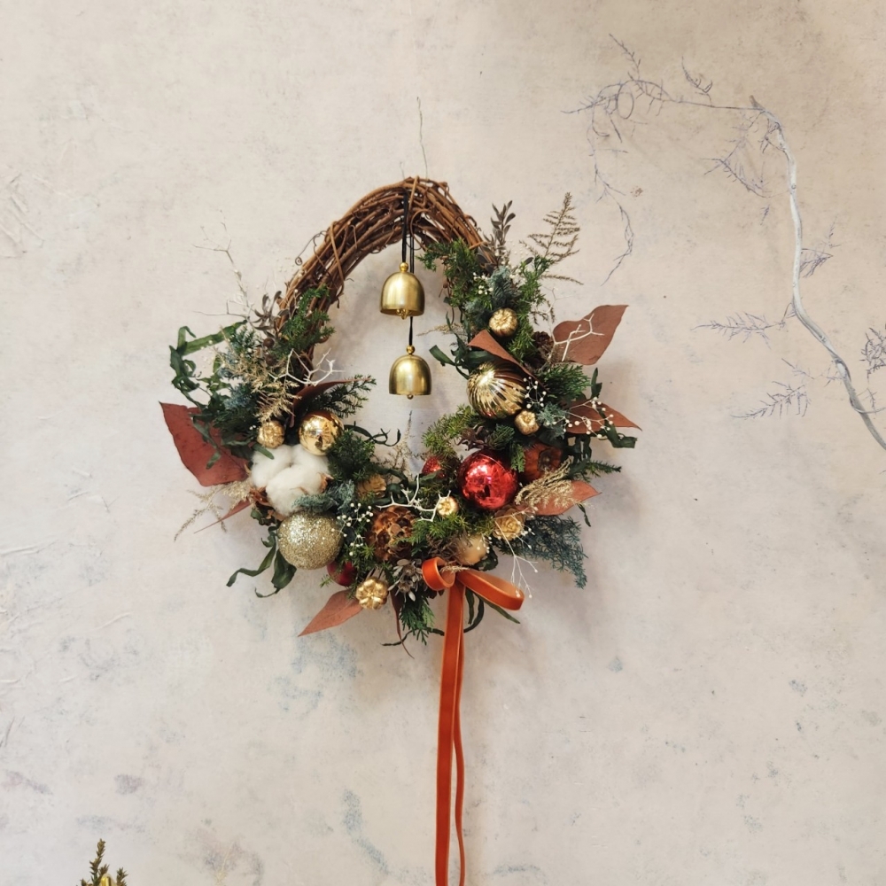 【材料包】聖托里尼水滴花圈  經典紅綠款