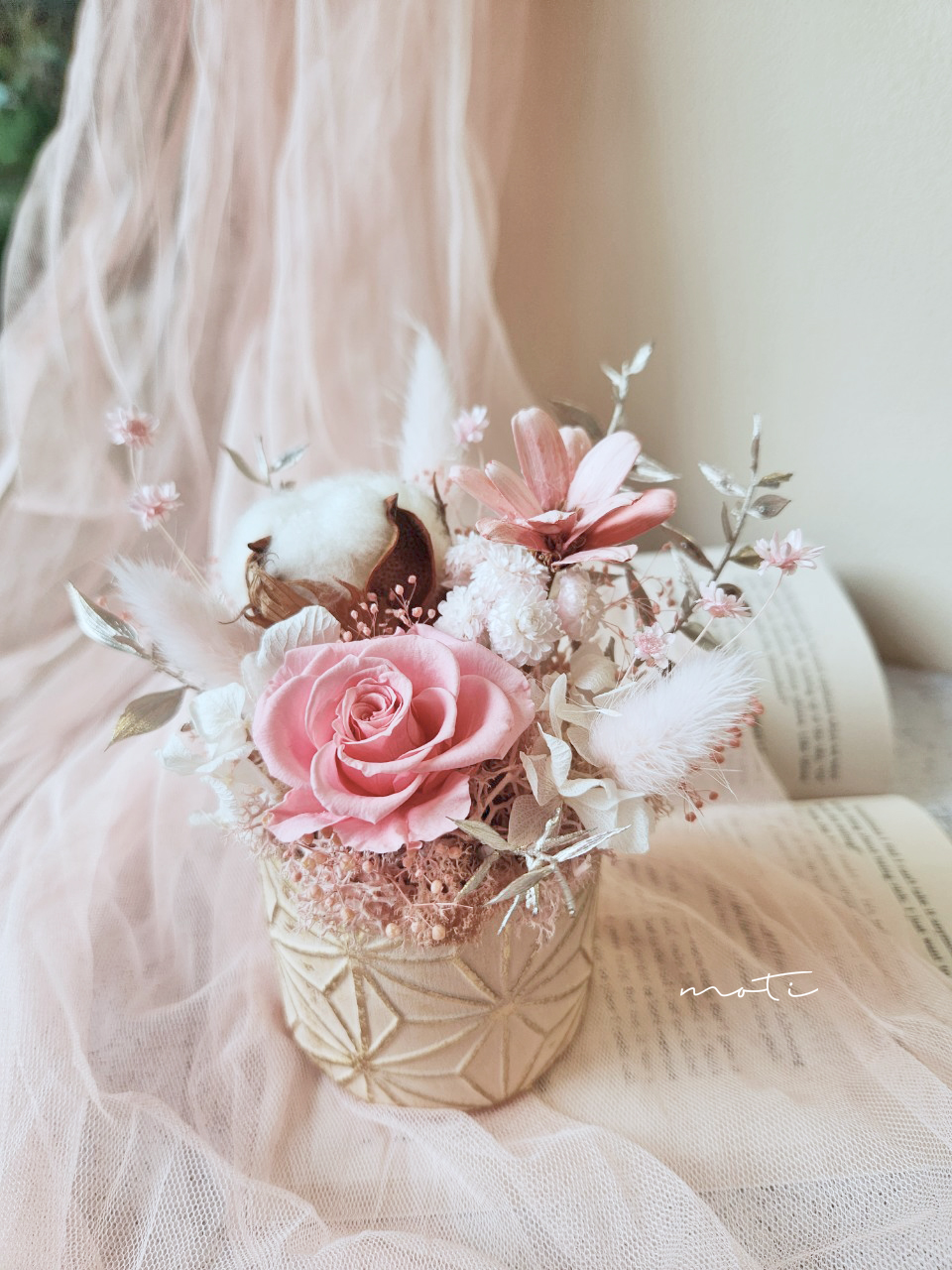 復古小圓盆花(粉金款)