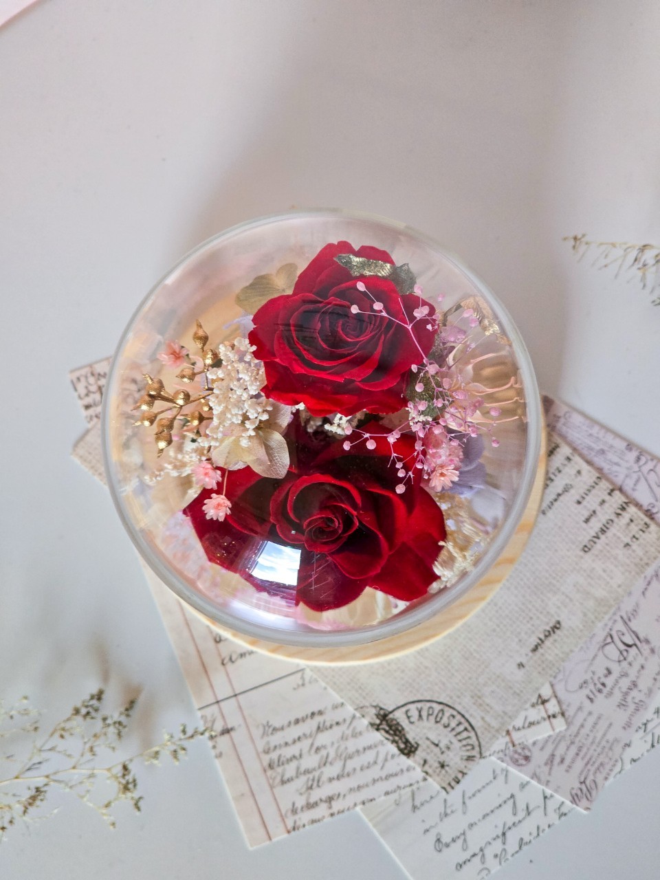 兩朵長型玻璃花鐘(復古紅紫粉款)