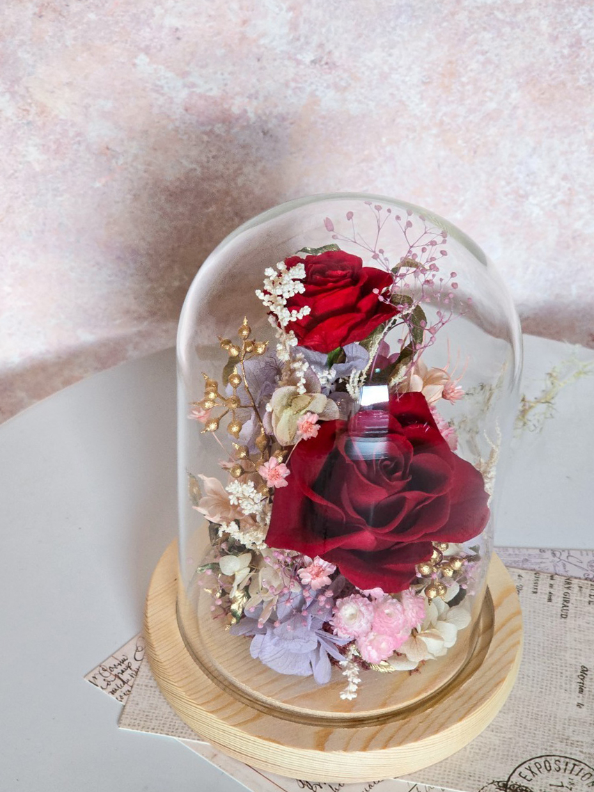 兩朵長型玻璃花鐘(復古紅紫粉款)