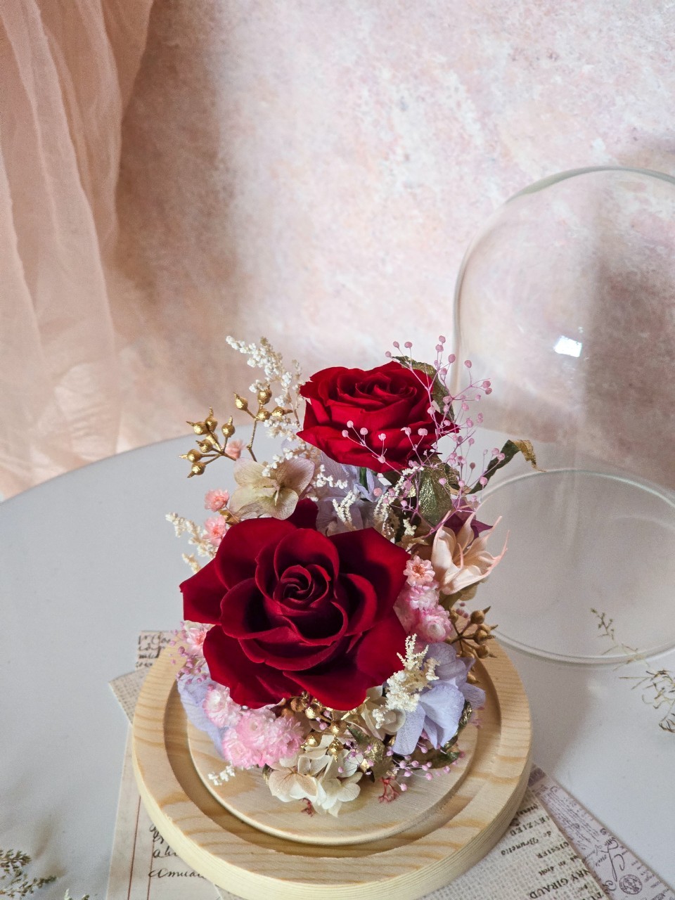 兩朵長型玻璃花鐘(復古紅紫粉款)