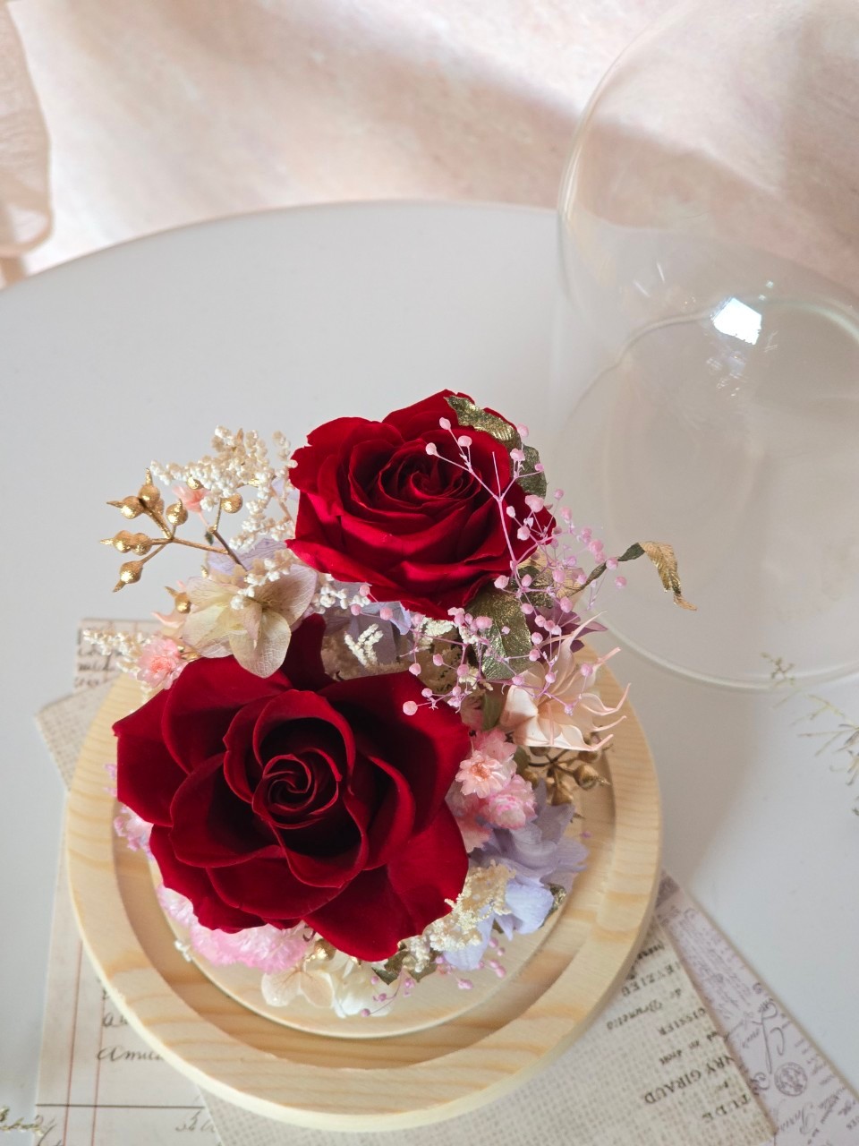 兩朵長型玻璃花鐘(復古紅紫粉款)