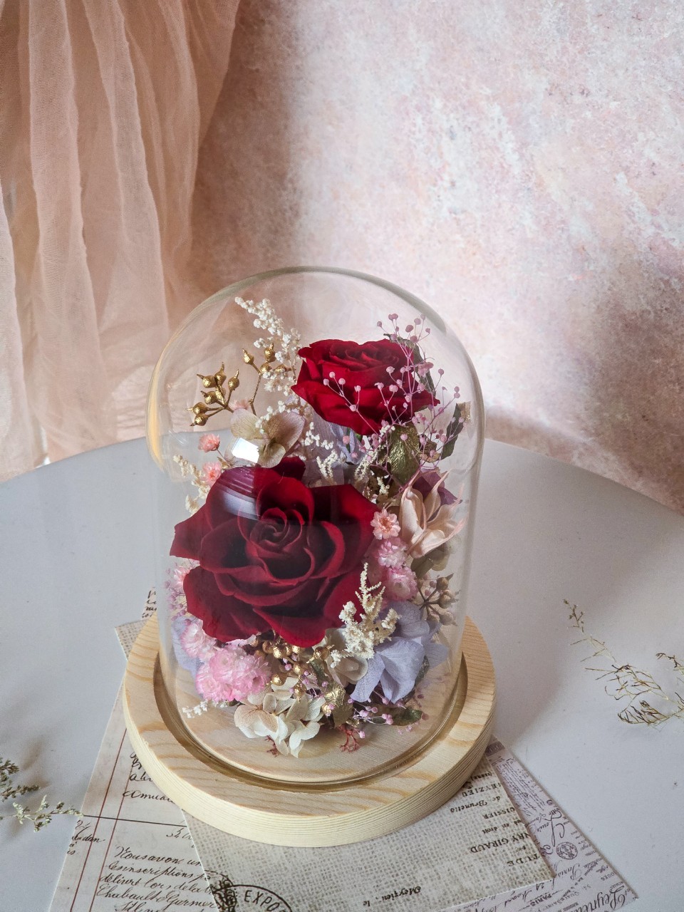 兩朵長型玻璃花鐘(復古紅紫粉款)