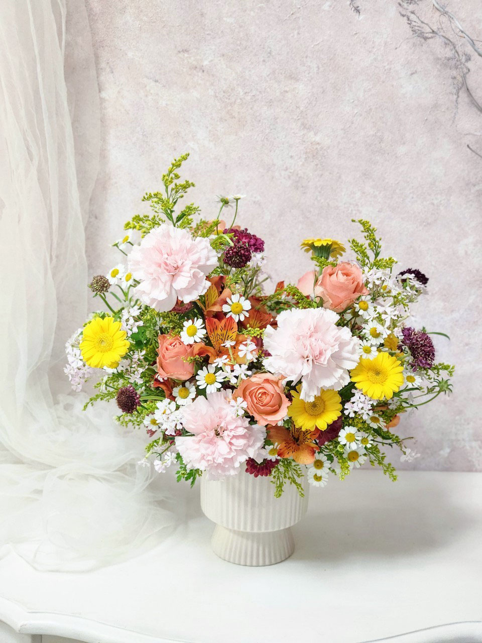 鮮花桌花 (粉橘色系)