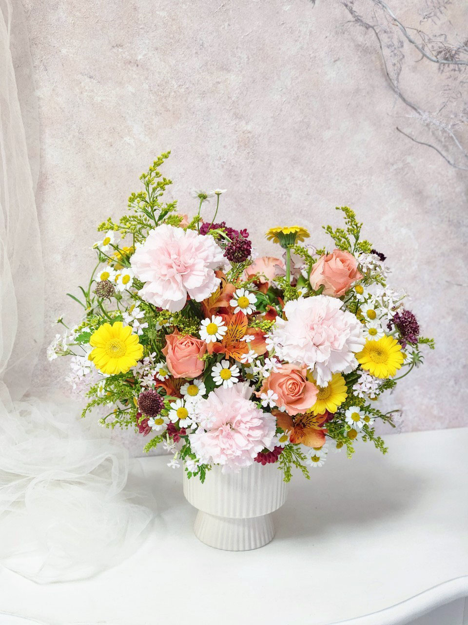 鮮花桌花 (粉橘色系)