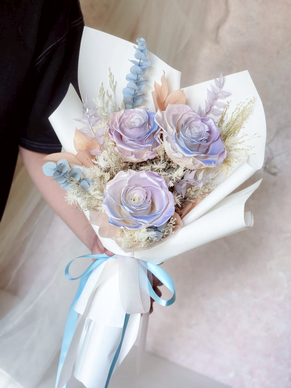 厄瓜多永生玫瑰花束(人魚色系)