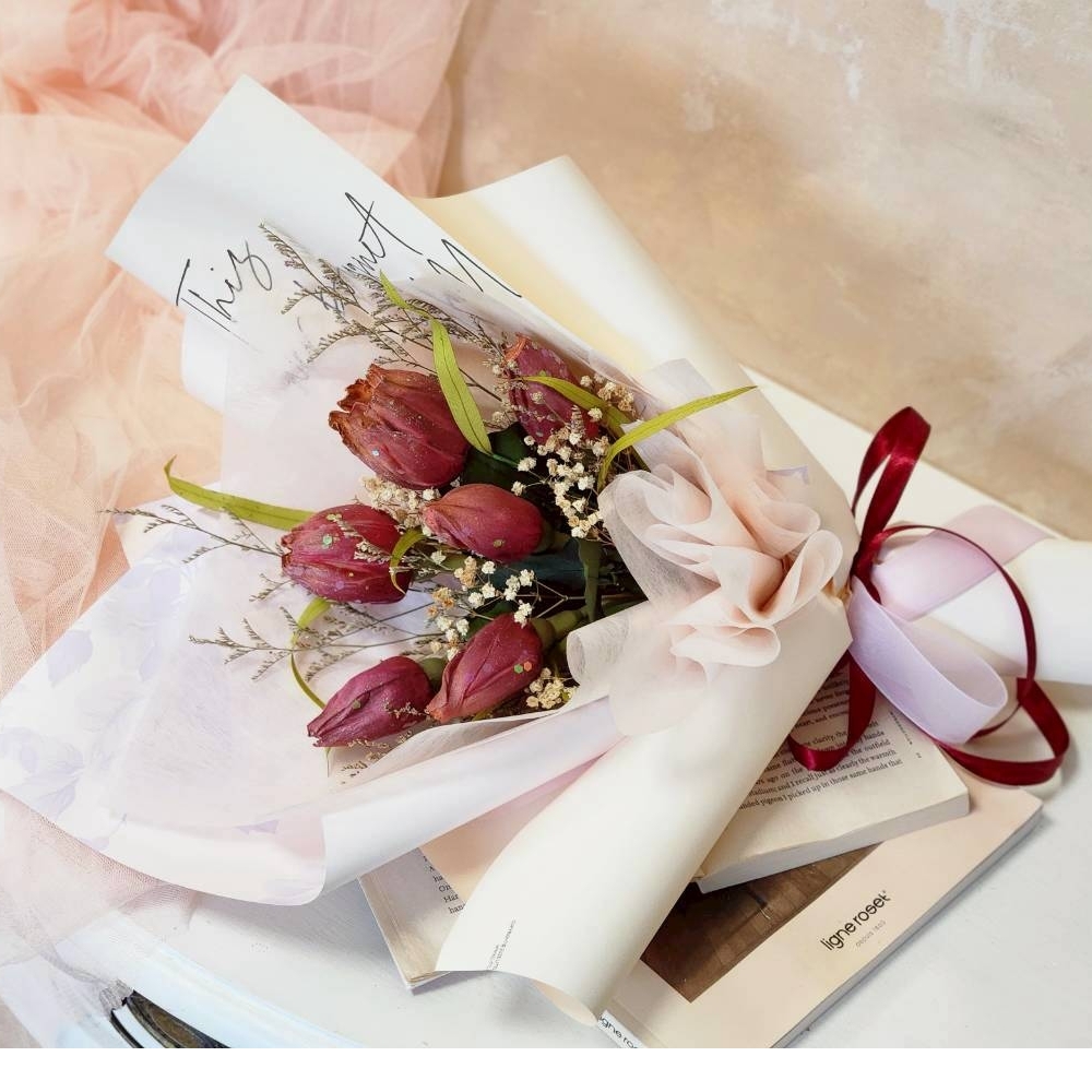 星砂玫瑰色調｜香氛鬱金香花束｜台北情人節花束訂製