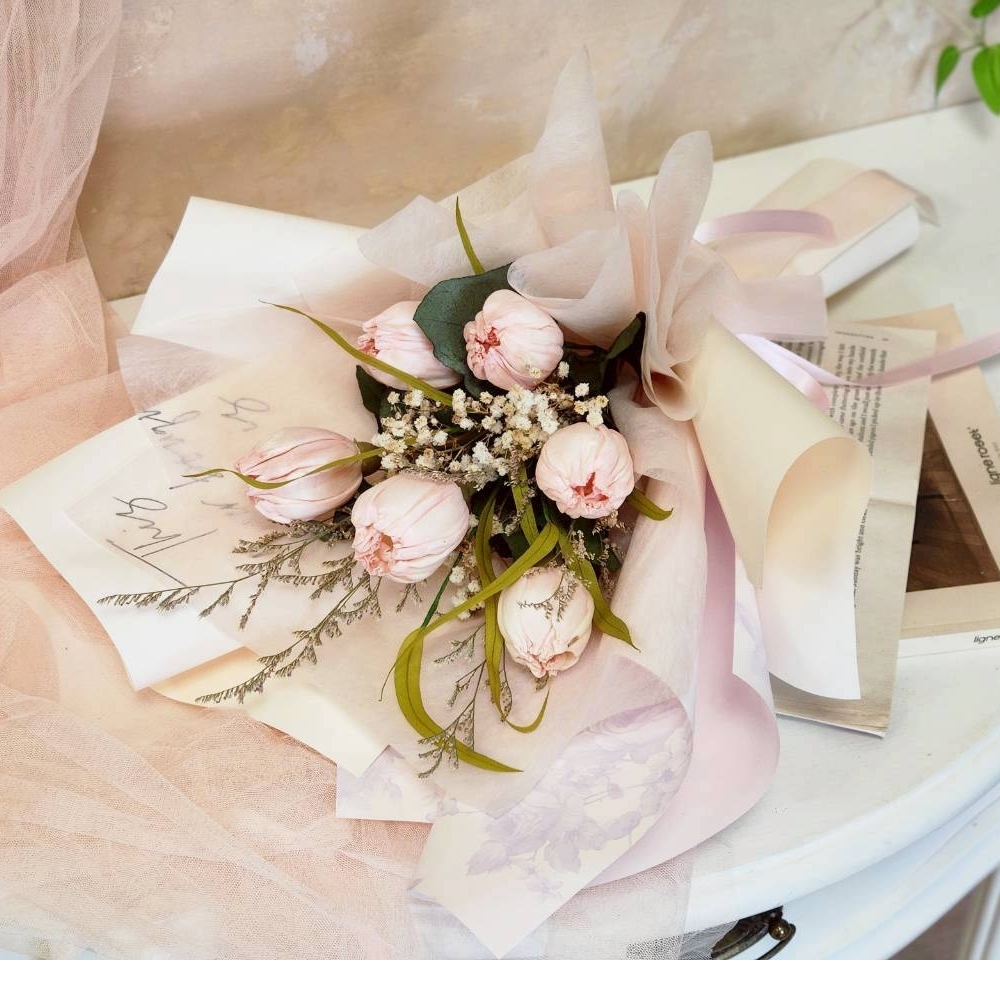 奶霧粉色調｜香氛鬱金香花束｜台北情人節花束訂製