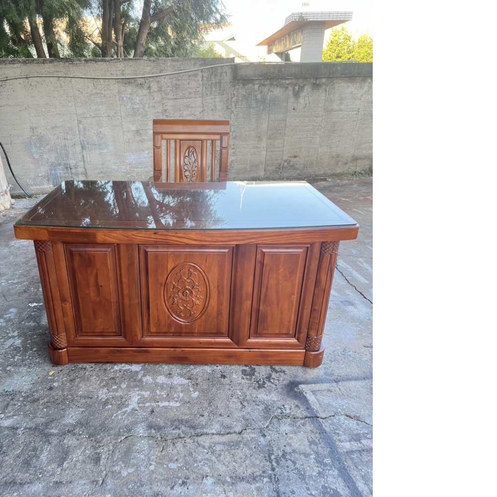 正樟木全實木主管桌椅組 （桌面含超厚強化玻璃，左右抽屜可上鎖）